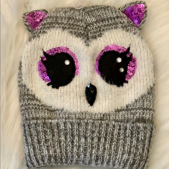 Claire’s Owl Beanie Kids Adults One Size Gray - Picture 4 of 6